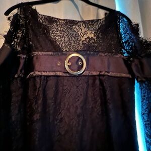 SOLD Moda international  Black Lace goth bell sleeve lace Dress with Belt